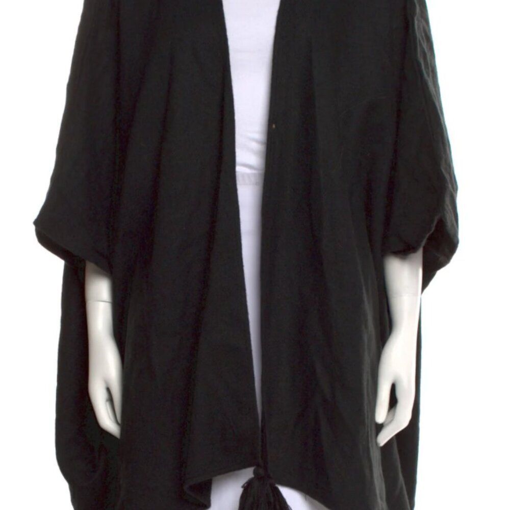 CLEOBELLA Black KNIT POMPOM Drape SEVIGNY Lagenlook BOHO BLOGGER Poncho CAPE OS